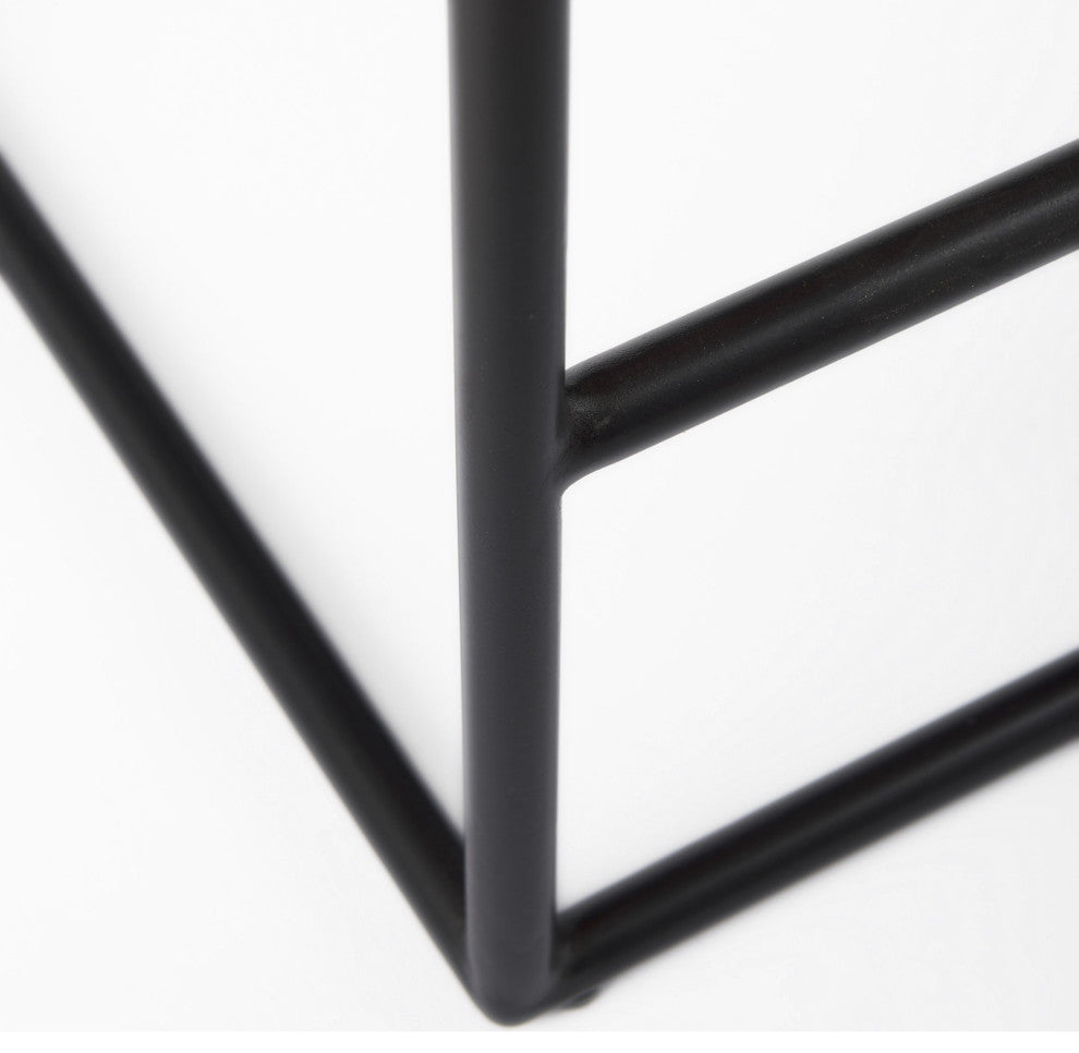 Dark Brown Woven Leather Counter Stool