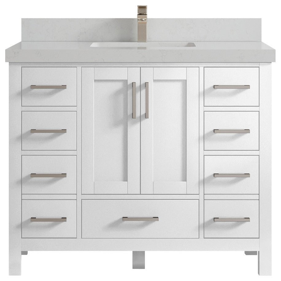 Malibu 42 Single Sink Bath Vanity in White  2" Carrara Quartz