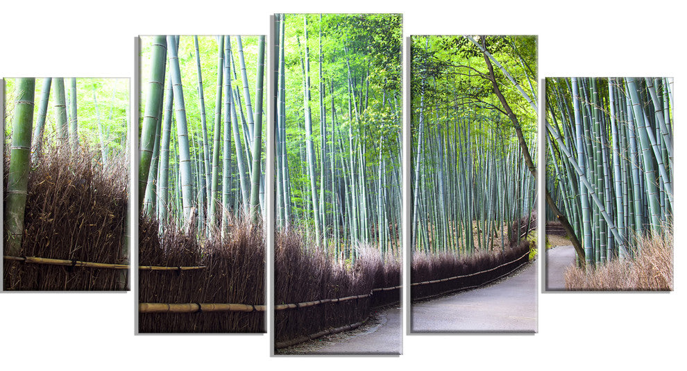 "Kyoto Bamboo Forest Pathway" Forest Canvas Wall Art Print, 5 Panels, 60"x32"