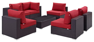 Convene 7-Piece Outdoor Wicker Rattan Sectional Set, Espresso Red