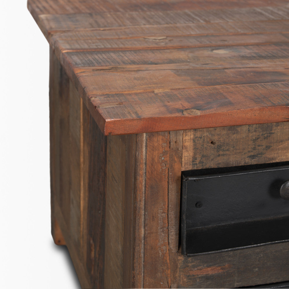 Wilton Brown Wood With 12 Black Metal Drawers Coffee Table