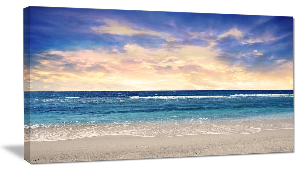 "Clear Blue Sky And Ocean At Sunset" Extra Large Seascape Art Canvas, 32"x16"