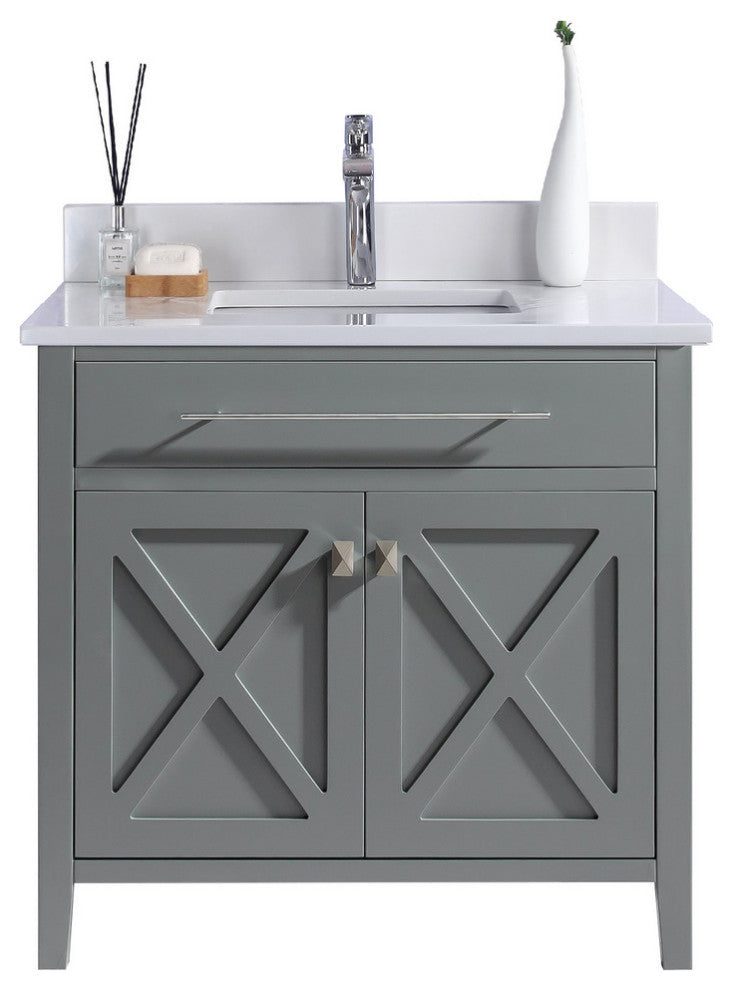 Wimbledon, 36" Gray Cabinet With White Quartz Countertop