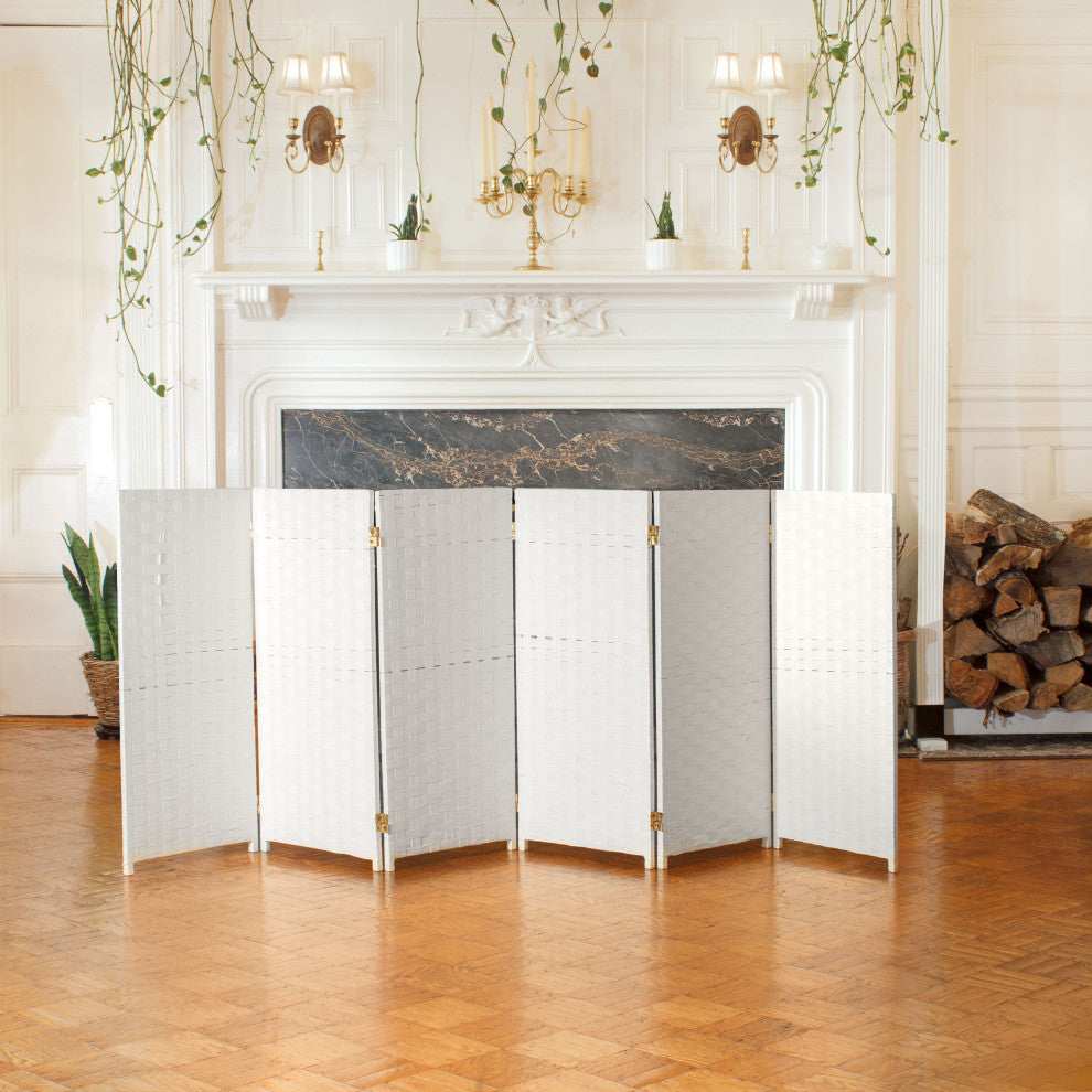 3 ft. Short Woven Fiber Room Divider 6 Panel White