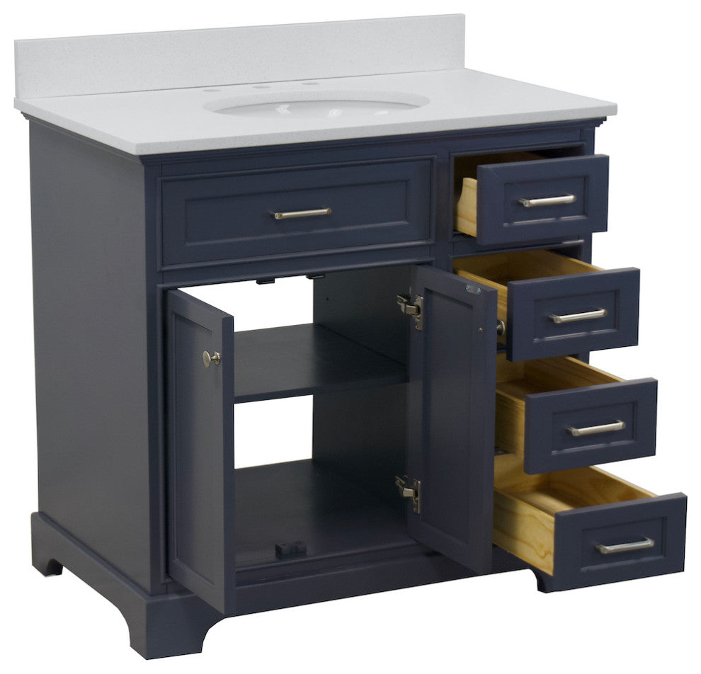 Aria 36" Bathroom Vanity, Marine Gray, Quartz
