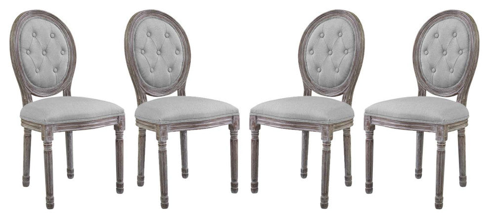 Side Dining Chair, Set of 4, Fabric, Gray, Modern, Cafe Bistro Restaurant