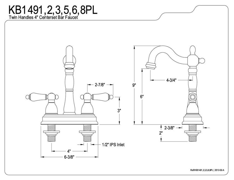 Heritage Two Handle 4" Centerset Bar Faucet without Pop-Up Rod