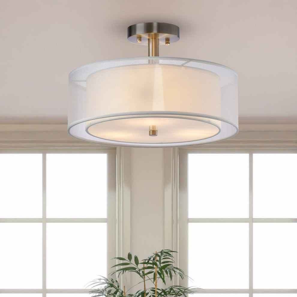Lazzur Rhine 3 Light 15" Satin Nickel Semi-Flush Mount Ceiling Light