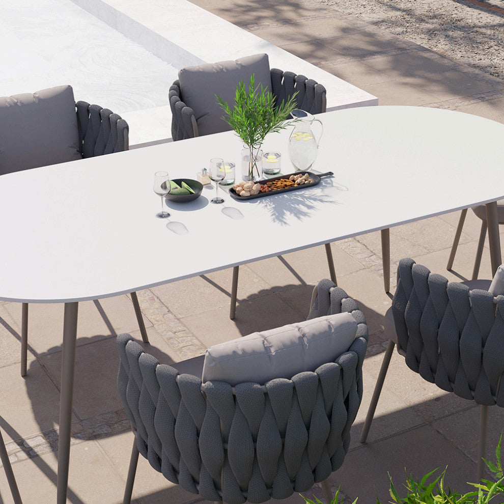 6 - Person Oval Faux Marble Top & Aluminum Outdoor Patio Dinning Table