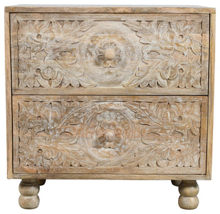 Cory 2-Drawer Solid Wood Nightstand, Natural Finish