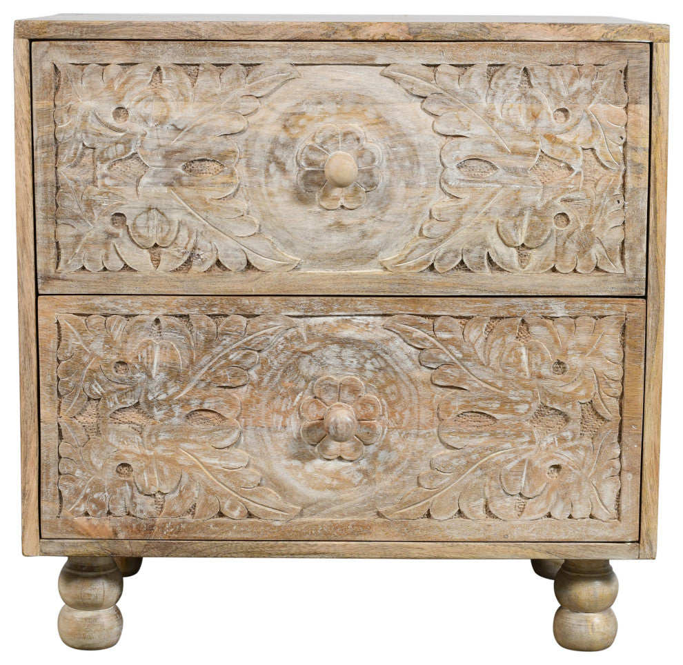 Cory 2-Drawer Solid Wood Nightstand, Natural Finish