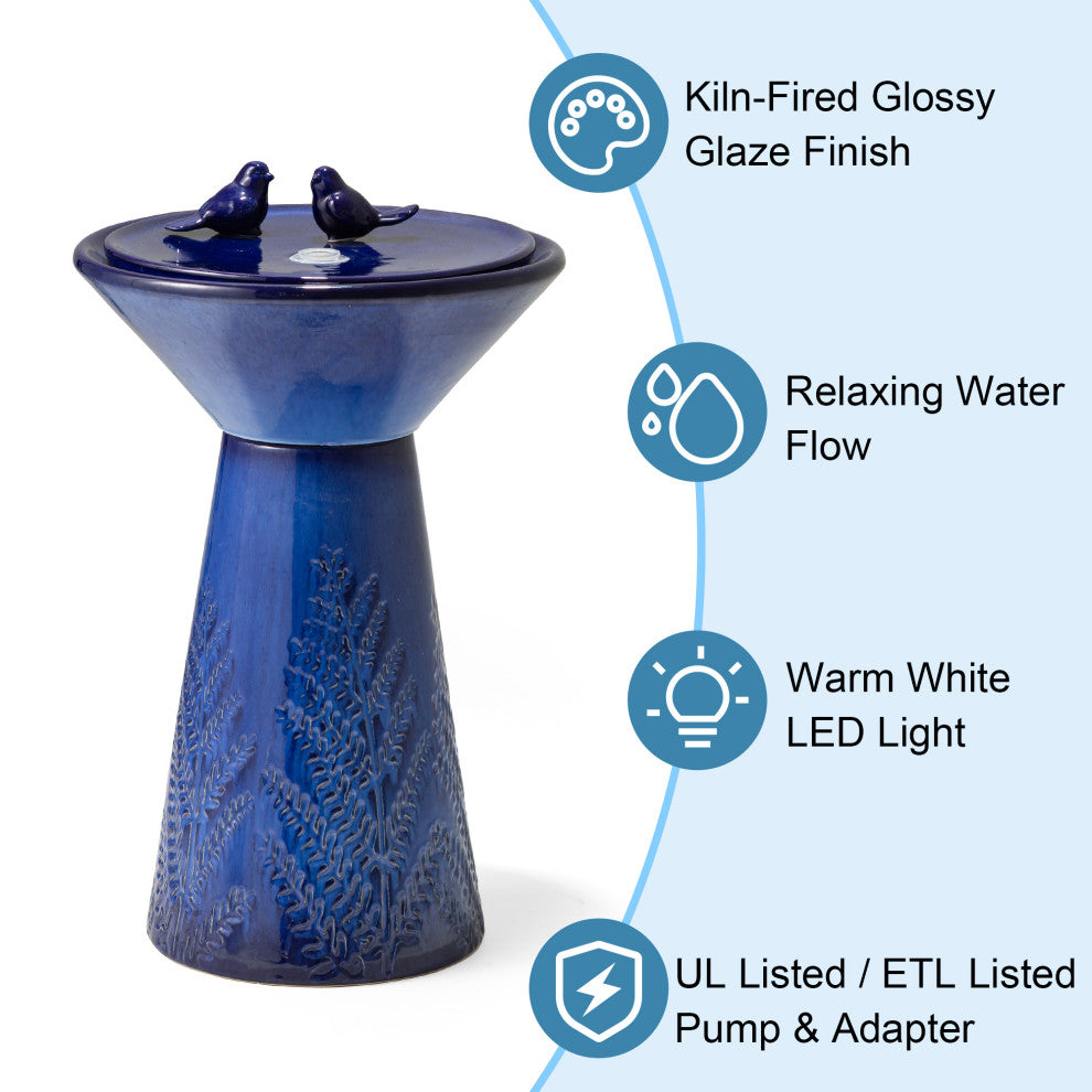 Cobalt Plant Pattern Pedestal Ceramic Fountain