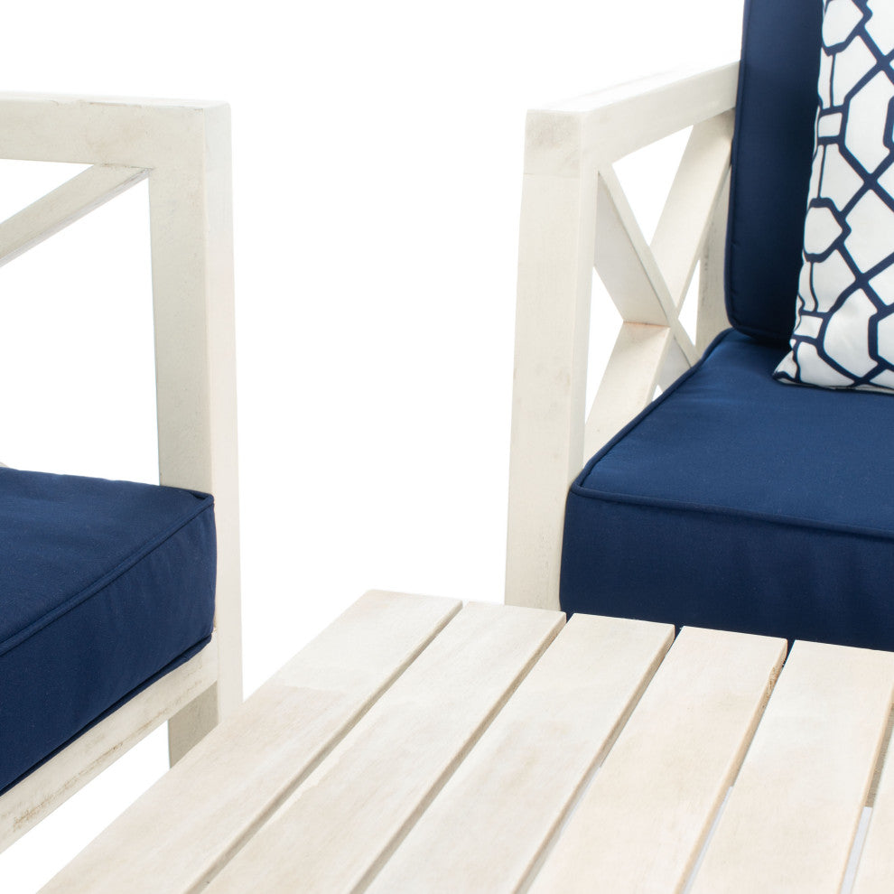 Safavieh Nunzio 4 Piece Outdoor Set with Accent Pillows White/Navy