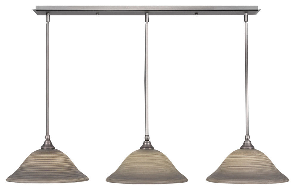 3 Light Mini Pendant In Brushed Nickel, 12" Gray Linen Glass