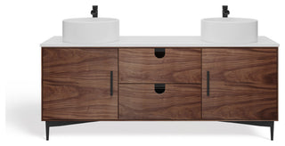 Newton Bath Vanity, Walnut, 72", Double Sink, Freestanding