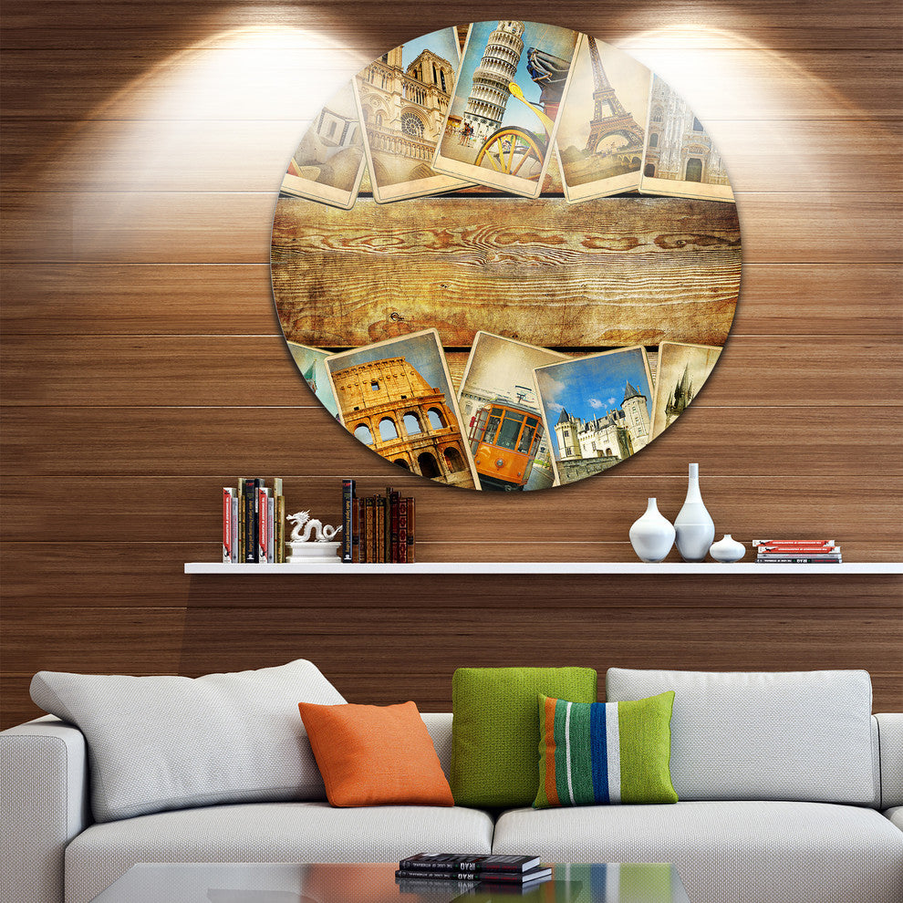Vintage Collage Cards, Contemporary Round Wall Art, 36"