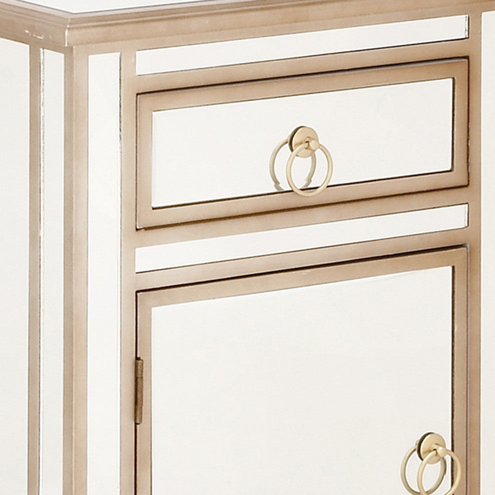 Urban Designs Gold-Trimmed Mirrored Cabinet Side Table