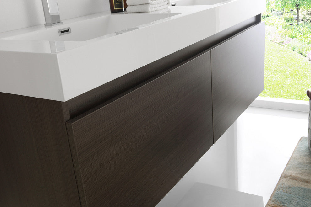 Mezzo 60" Gray Oak Wall Hung Double Sink Modern Bathroom Vanity, FFT1041BN