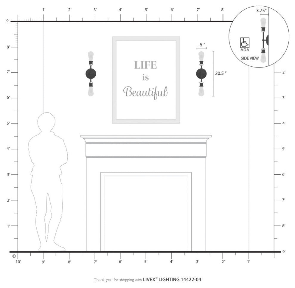 Lansdale 2 Light Black With Brushed Nickel Accents ADA Vanity Sconce