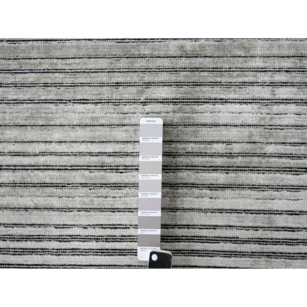Taupe Modern Textured Hand Loomed Wool and Silk Oversized Rug, 14'x16'2"