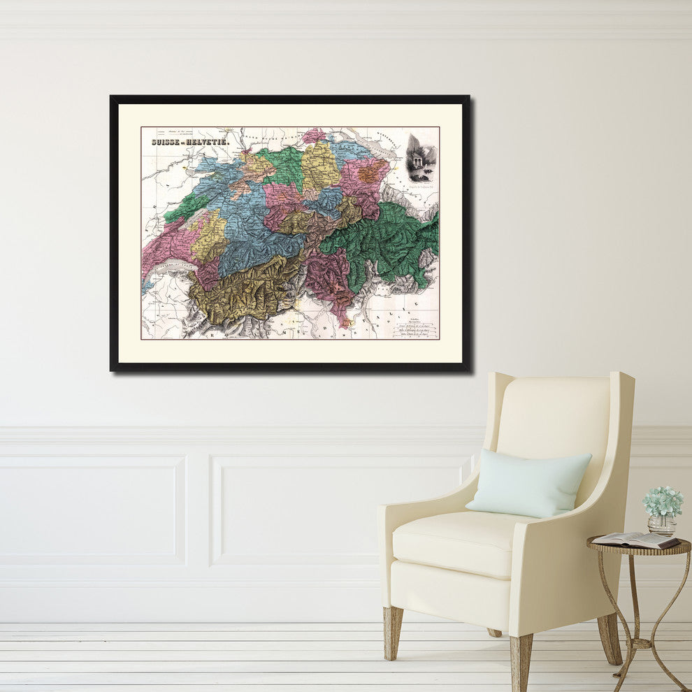 Switzerland Vintage Antique Map Wall Art, 16"x21"
