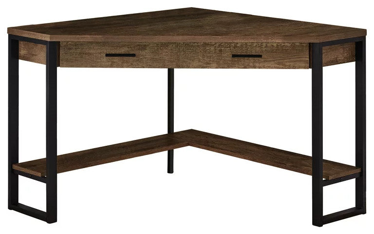 Contemporary Corner Desk, Large Drawer & Lower Open Shelf, Reclaimed Wood