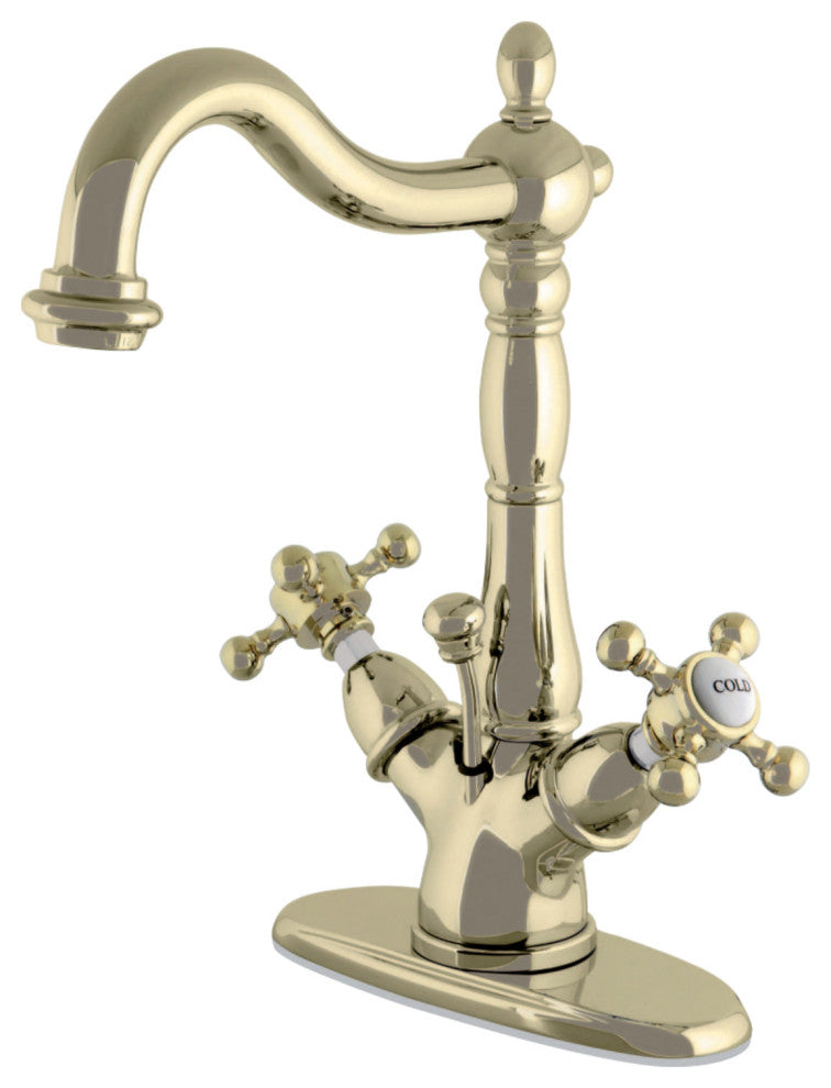 Kingston Brass Two-Handle Bathroom Faucet With Brass Pop-Up, Polished Brass