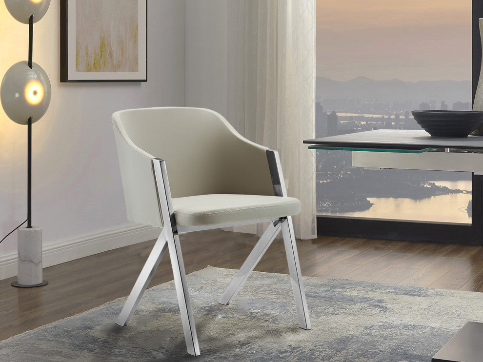 Acorn Set of 2 Arm Dining Chair, Taupe Pu Leather