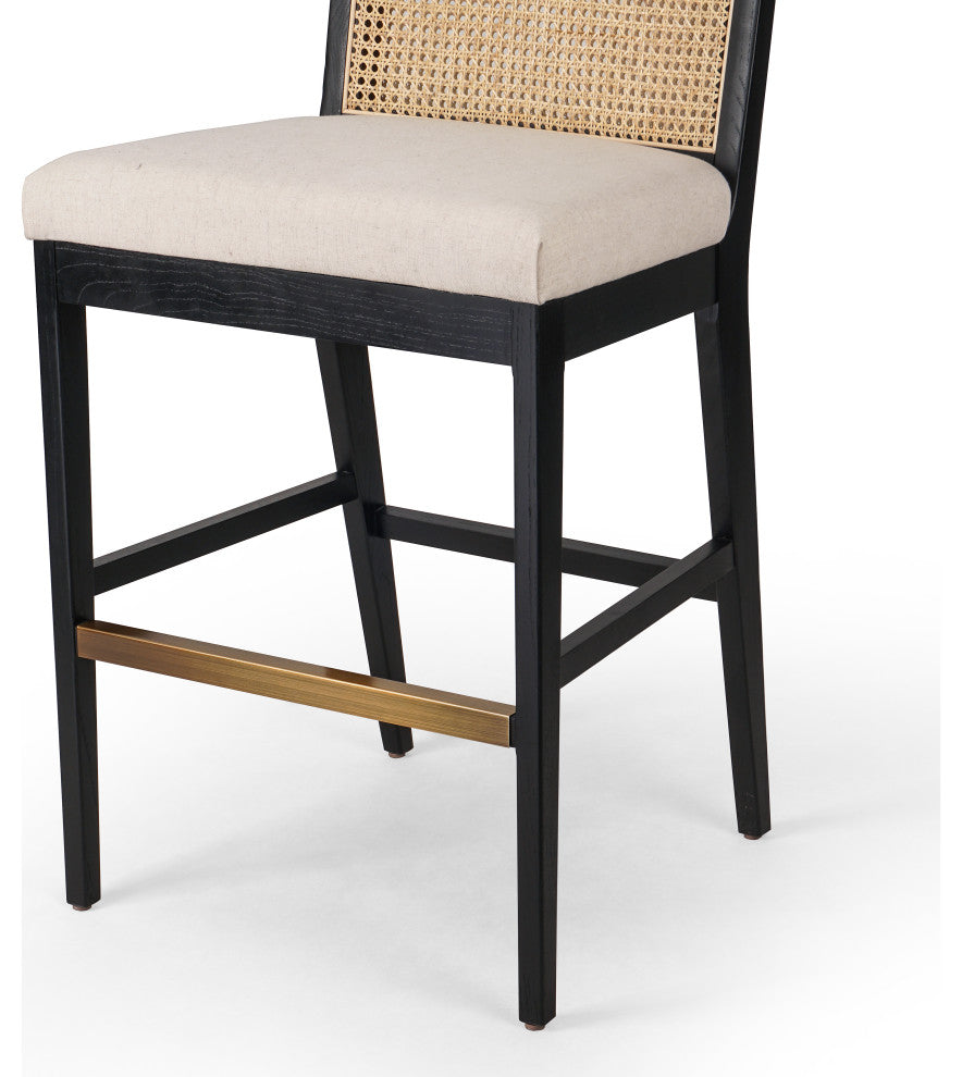 Antonia Armless Dining Stool Savile Flax, Brushed Ebony, Light Natural Cane, Bar