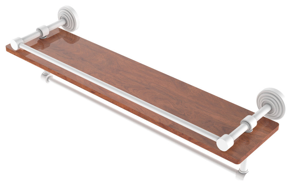 Waverly Place 22" Wood Shelf with Gallery Rail and Towel Bar, Matte White