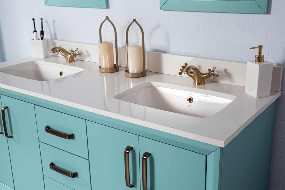 Fabia Collection 60" Bathroom Vanity With Sink, Mirror, Countertop, Turquoise
