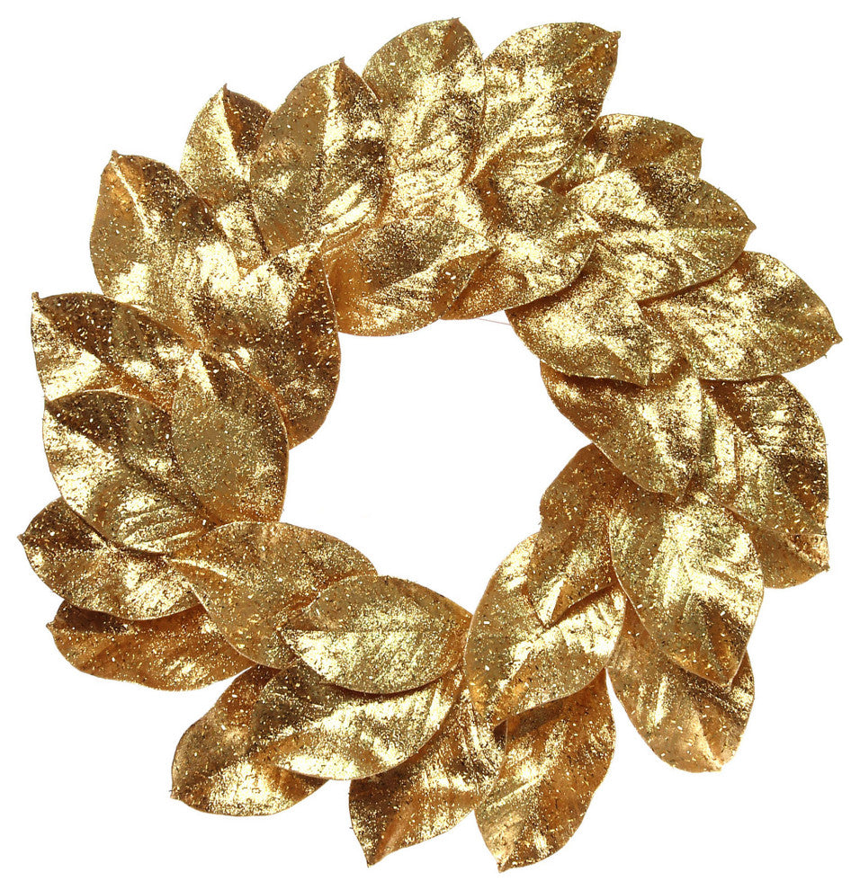 Gold Wreath Magnolia Leaf With Glitter 24" Front Door