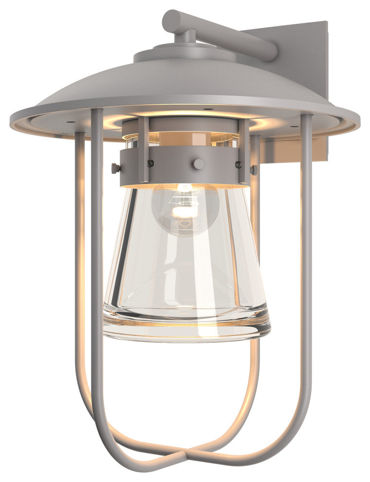 Erlenmeyer Large Outdoor Sconce, Coastal Burnished Steel Finish, Clear Glass