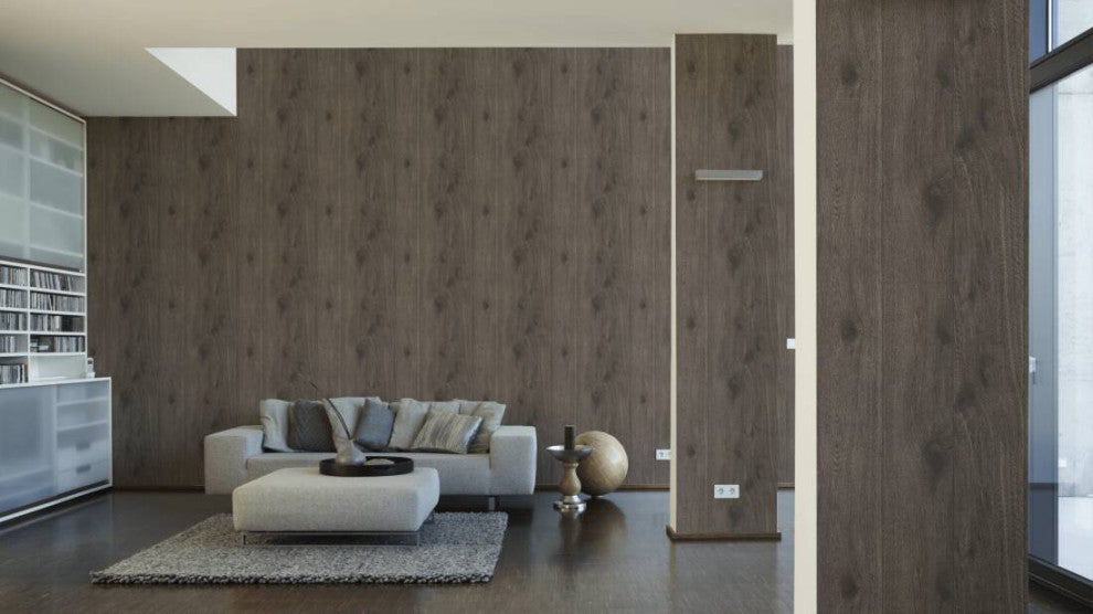 Faux Textured Wallpaper Wood, 300432, Dark Brown, One Roll