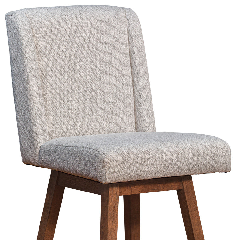 Stancoste Swivel Bar Stool in Brown Oak Wood Finish with Taupe Fabric