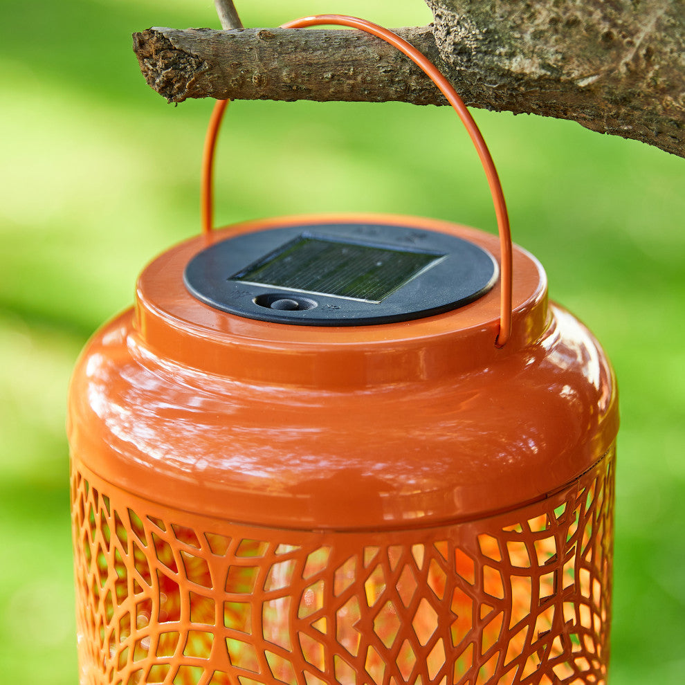 8.75"H Orange Metal Cutout Solar Powered  Lantern