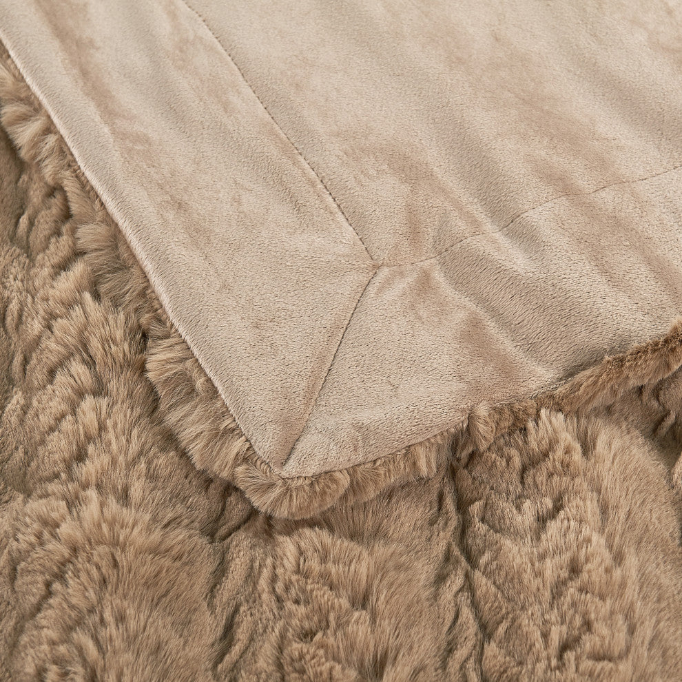 Tread Rabbit Faux Fur Throw Blanket, Tan