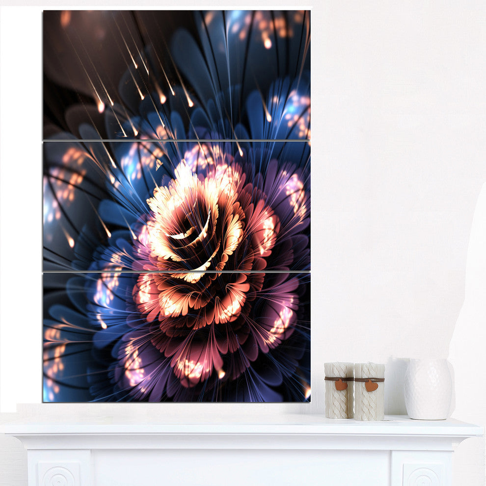 "Fractal Flower Orange and Blue" Digital Metal Wall Art, 3 Panels, 28"x36"