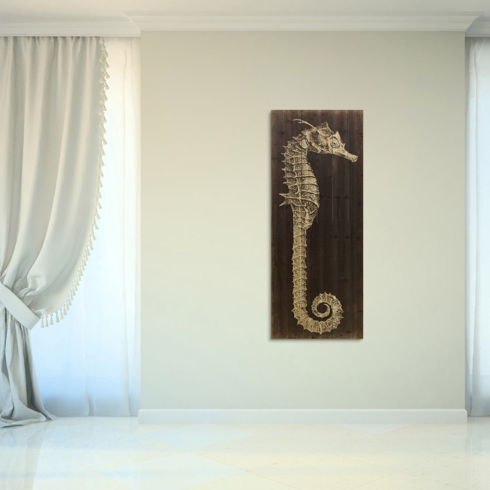 "Seahorse A" Wood Wall Art Giclee Printed on Solid Fir Wood Planks