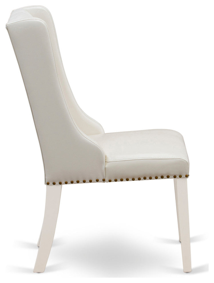 Dining Chairs, Light Grey, Button Tufted Back, Linen White Wood Legs,Set of 2