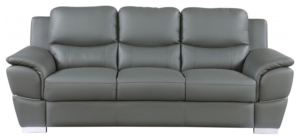 2-Piece Indoor Gray Genuine Leather Five Person Seating Set