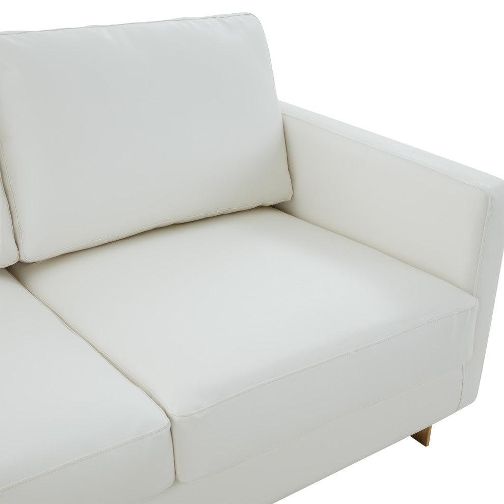 LeisureMod Lincoln Modern Leather Sofa With Gold Frame, White