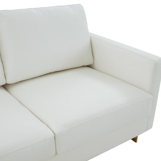 LeisureMod Lincoln Modern Leather Sofa With Gold Frame, White