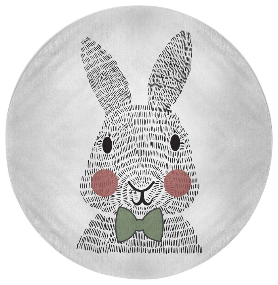 Bow-tie Bunny Easter Chenille Rug, Laurel Tree Green, 5' Round