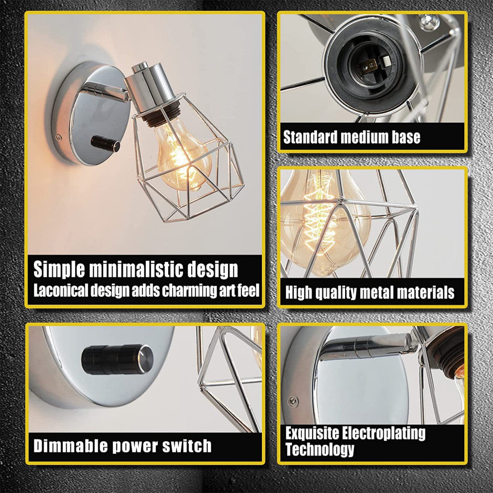 Black Wall Lights Industrial Farmhouse Adjustable Head Vintage Cage Wall Mount