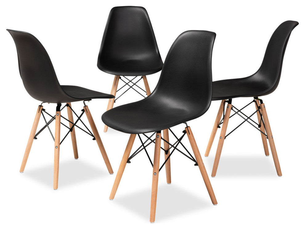 Russell Midcentury Modern 4-Piece Shell Side Chair Set Black