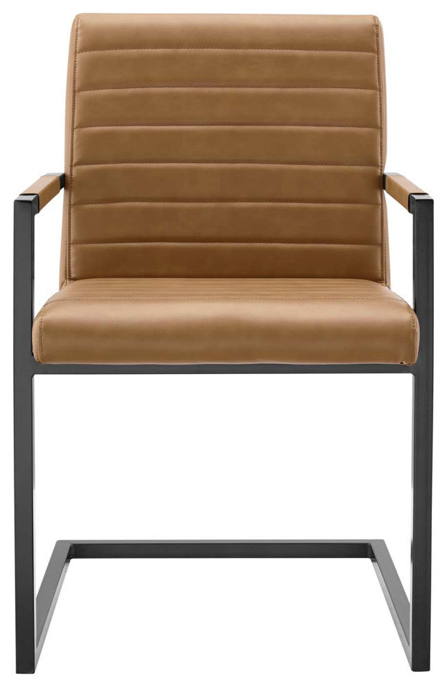 Side Dining Chair, Set of 2, Faux Vegan Leather, Tan, Modern, Bistro Restaurant