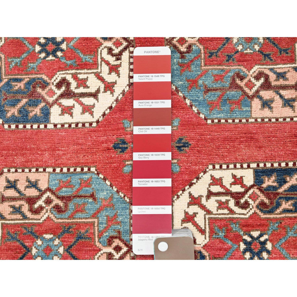 Ajax Red, Hand Knotted, Afghan Special Kazak Pure Wool Rug, 8'2"x9'10"