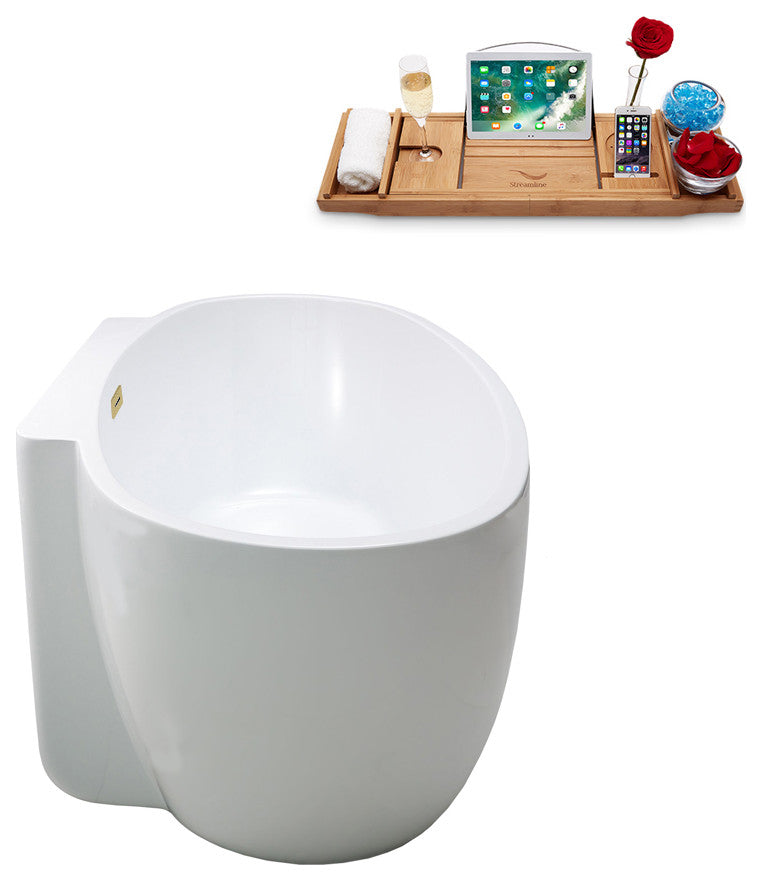 59" Streamline N300BBR Bathtub and Tray With Drain, Brushed Brass