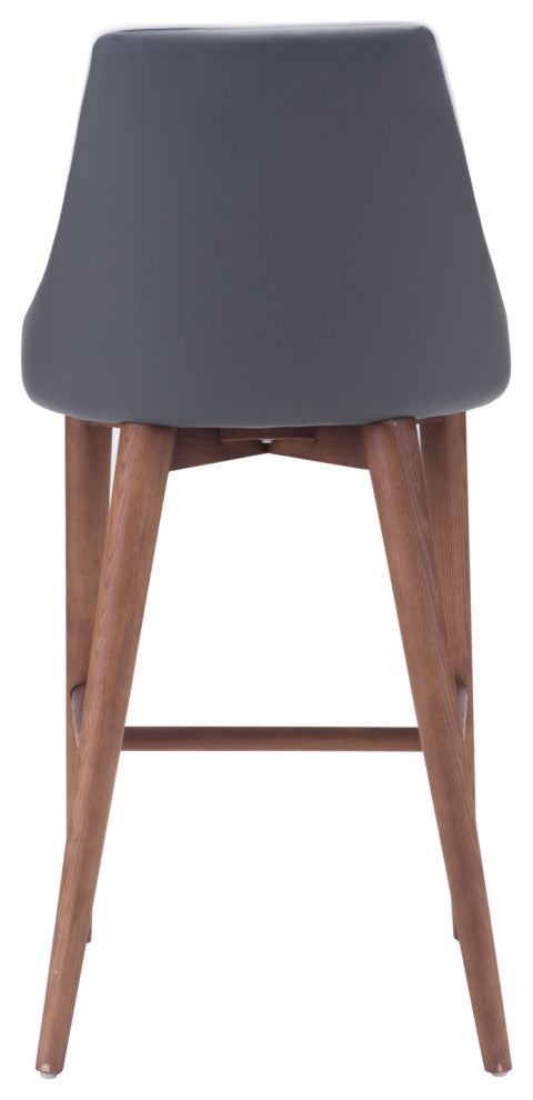 Contemporary Wood Faux Leather High Back Bar Stool , Dark Gray